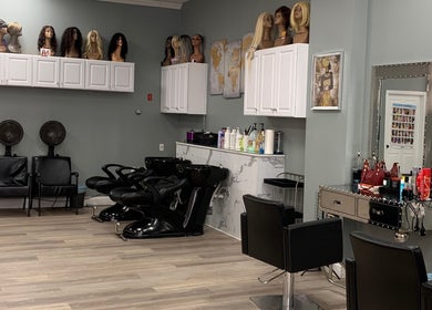 Luxurious salon interior at Styles in Haverhill, Massachusetts, US, featuring hairdressing and styling stations.