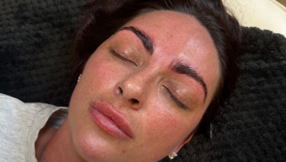 Close-up of a woman's face with groomed brows at Beauty Pod by Ell, Middlesbrough, England, GB.