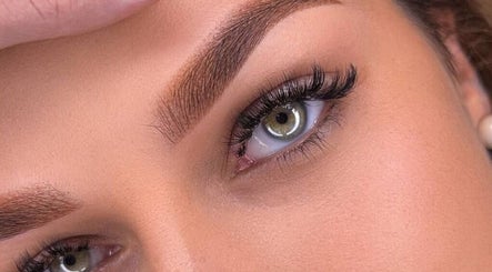Close-up of expertly shaped brows and lush lashes at Browcandylondon, Milton Keynes, England, GB.