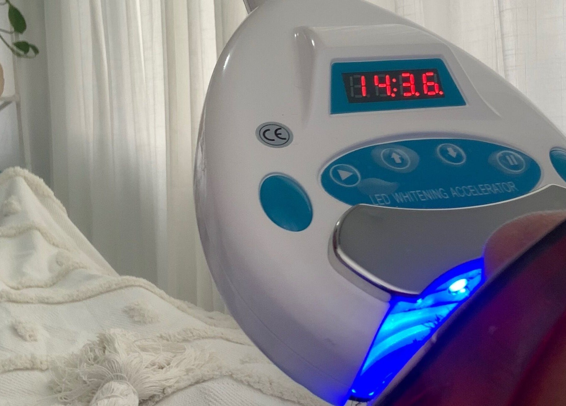 LED teeth whitening session at Pearly Cosmetic Teeth Whitening, Maroubra, New South Wales, AU.