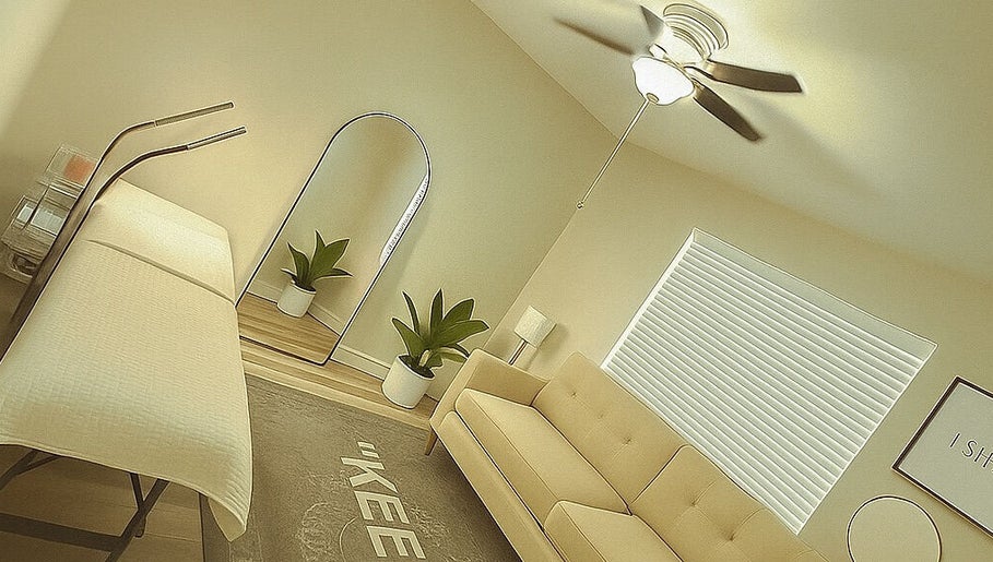 Relaxing interior of Ashley’s Lash Lounge & Boutique in Winter Garden, Florida, US with modern decor.