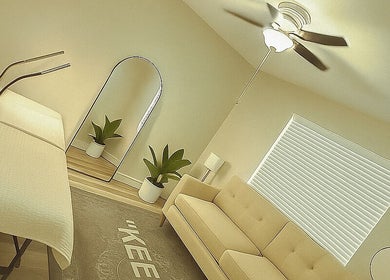 Relaxing interior of Ashley’s Lash Lounge & Boutique in Winter Garden, Florida, US with modern decor.