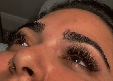Close-up of eyelash extensions at Ashley’s Lash Lounge & Boutique in Winter Garden, Florida, US.