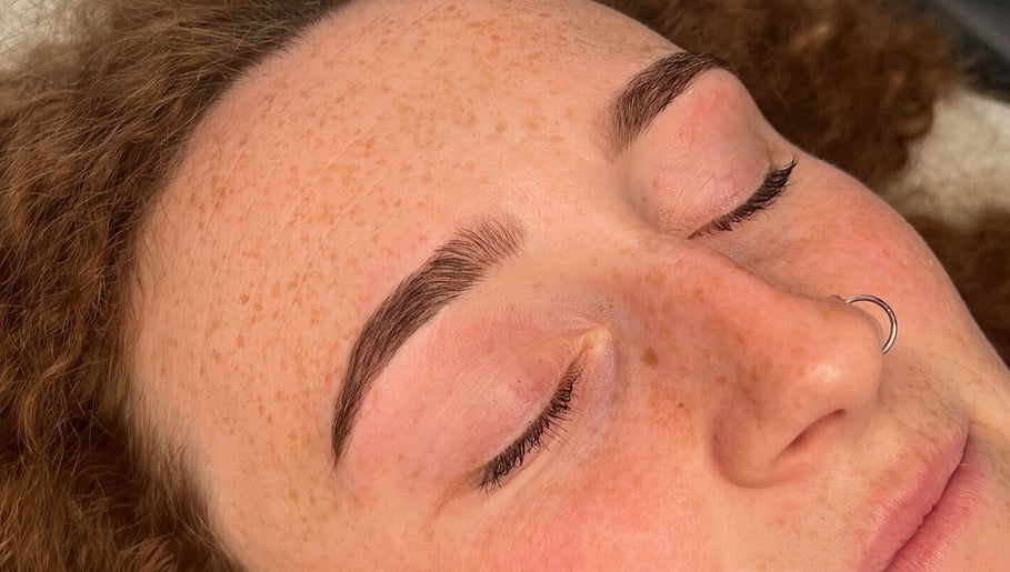 Close-up of flawless eyebrows after treatment at By B Beauty, Craigavon, Northern Ireland, GB.