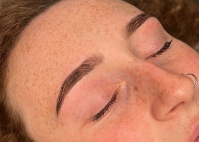 Close-up of flawless eyebrows after treatment at By B Beauty, Craigavon, Northern Ireland, GB.