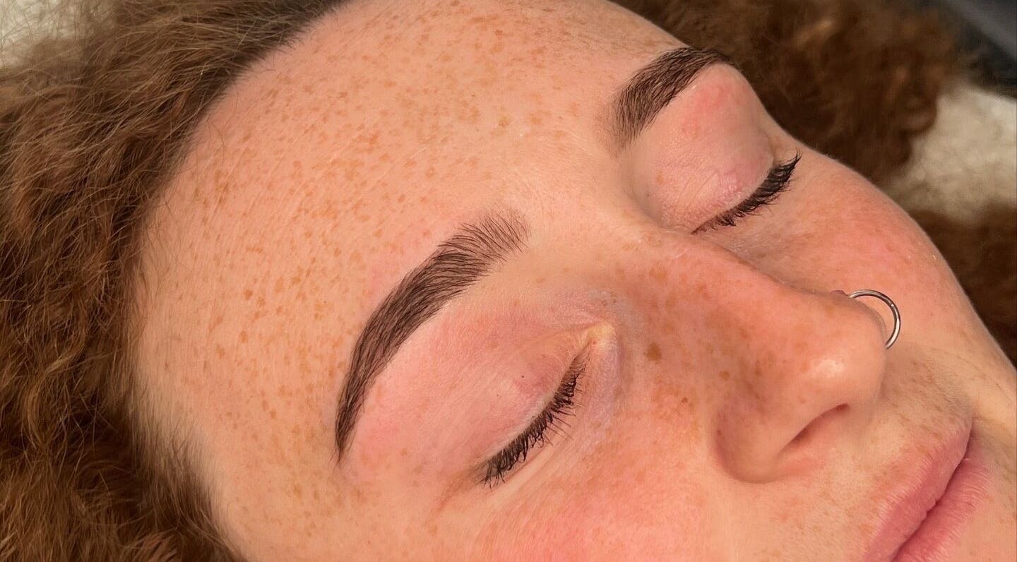 Close-up of flawless eyebrows after treatment at By B Beauty, Craigavon, Northern Ireland, GB.