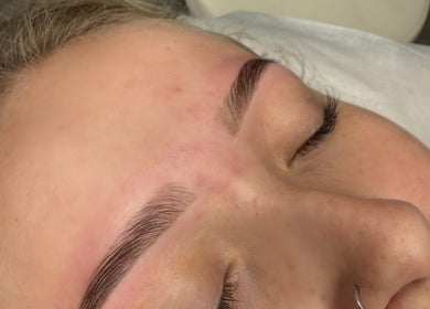 Close-up of freshly shaped eyebrows at By B Beauty, Craigavon, Northern Ireland, GB.