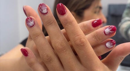 Modern red and white nail art at Maison De Femme, Bristol, England, GB.