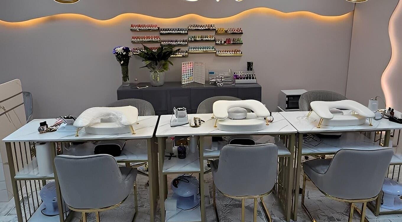 Elegant nail station at Maison De Femme in Bristol, England, GB showcases modern manicure setup.