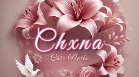 Chxna Chic Nails logo with elegant pink lilies, Imperial, California, US.