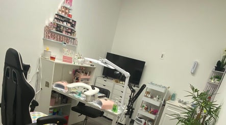 Modern nail station at Nails by Bliss YN, Houston, Texas, US, with organized tools and elegant decor.
