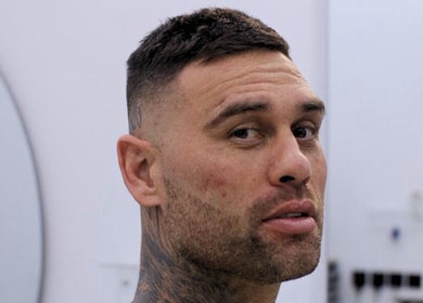 Close-up of client with stylish haircut at Umatura Barber Canggu, Bali, Bali, ID.