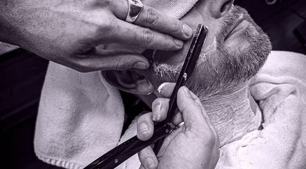 Close-up of a straight razor shave at Scholar & Scoundrel, Armadale, Western Australia, AU.