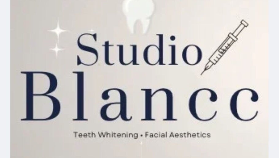 Studio Blancc logo showcasing teeth and syringe icons, located in Telford, England, GB.