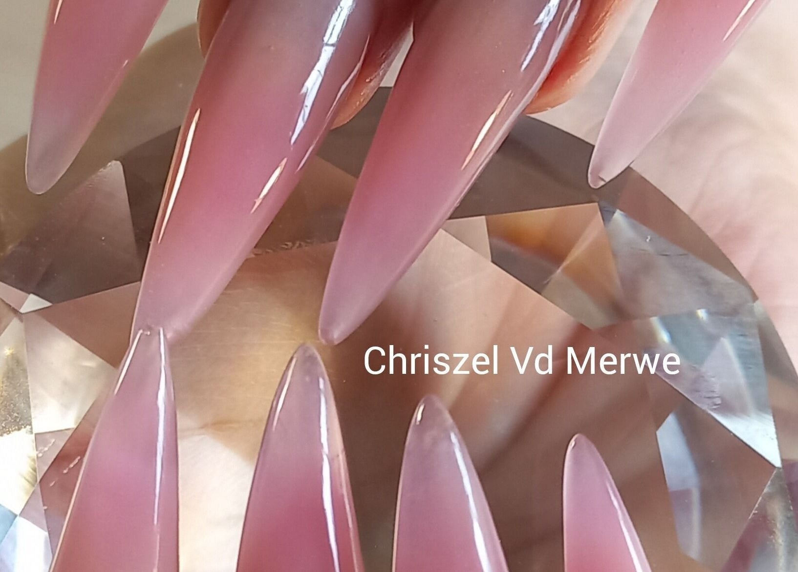 Elegant pink stiletto nails at Blush Beauty, Middelburg, Mpumalanga, ZA, showcasing intricate design.