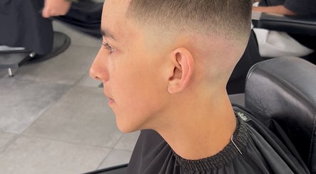Close-up of a precision fade hairstyle at MaxLewisHair in Ware, England, GB.