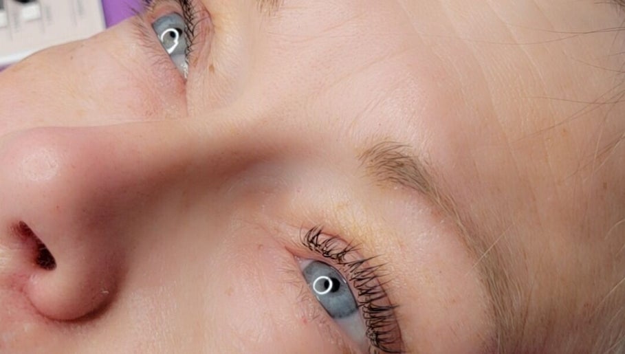 Close-up of beautifully accentuated eyes at Natures Embrace Spa, Madawaska, Ontario, CA.