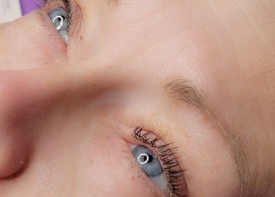 Close-up of beautifully accentuated eyes at Natures Embrace Spa, Madawaska, Ontario, CA.