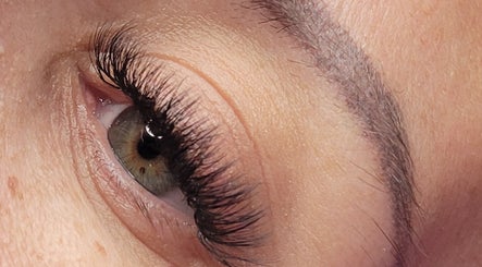 Close-up of eyelash extensions at Natures Embrace Spa, Madawaska, Ontario, CA. Highlighting natural beauty.