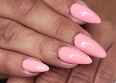 Elegant pink nails from Natures Embrace Spa, Madawaska, Ontario, CA. Perfect for luxurious pampering.