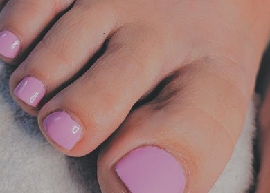 Light pink toenail polish at Natures Embrace Spa, Madawaska, Ontario, CA offering premier pedicure services.