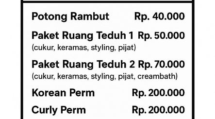 Service menu at Ruang Teduh Barber in Kabupaten Bandung, Jawa Barat, ID displaying various grooming packages.