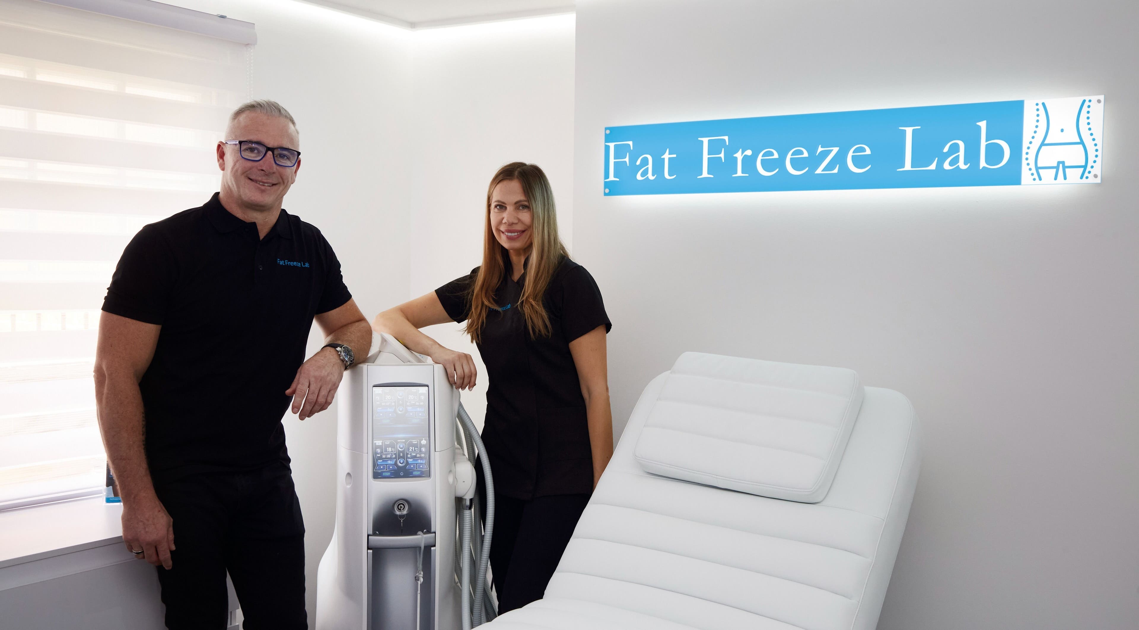 Team at Fat Freeze Lab in Hertford, England, GB, showcasing advanced wellness equipment.