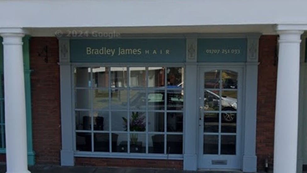 Exterior of Bradley James Hair near Hollies Beauty Room, Hatfield, England, GB.