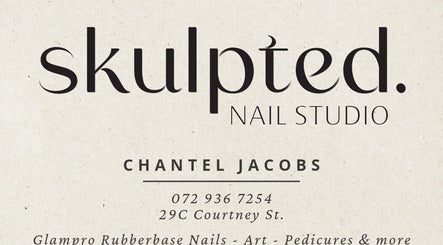 Logo of Skulpted Nail Studio in George, Western Cape, ZA showcasing contact details and services.