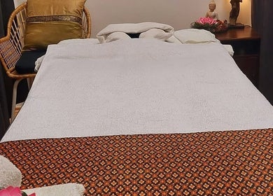 Relaxing massage bed at Lanta Thai Massage, Hlavní Město Praha, CZ, offering a serene ambiance.