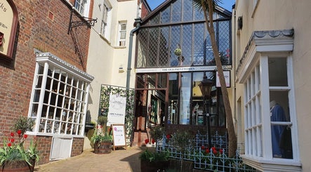 Inviting entrance of Bare Beauty at The Old Printworks in Arundel, England, GB.