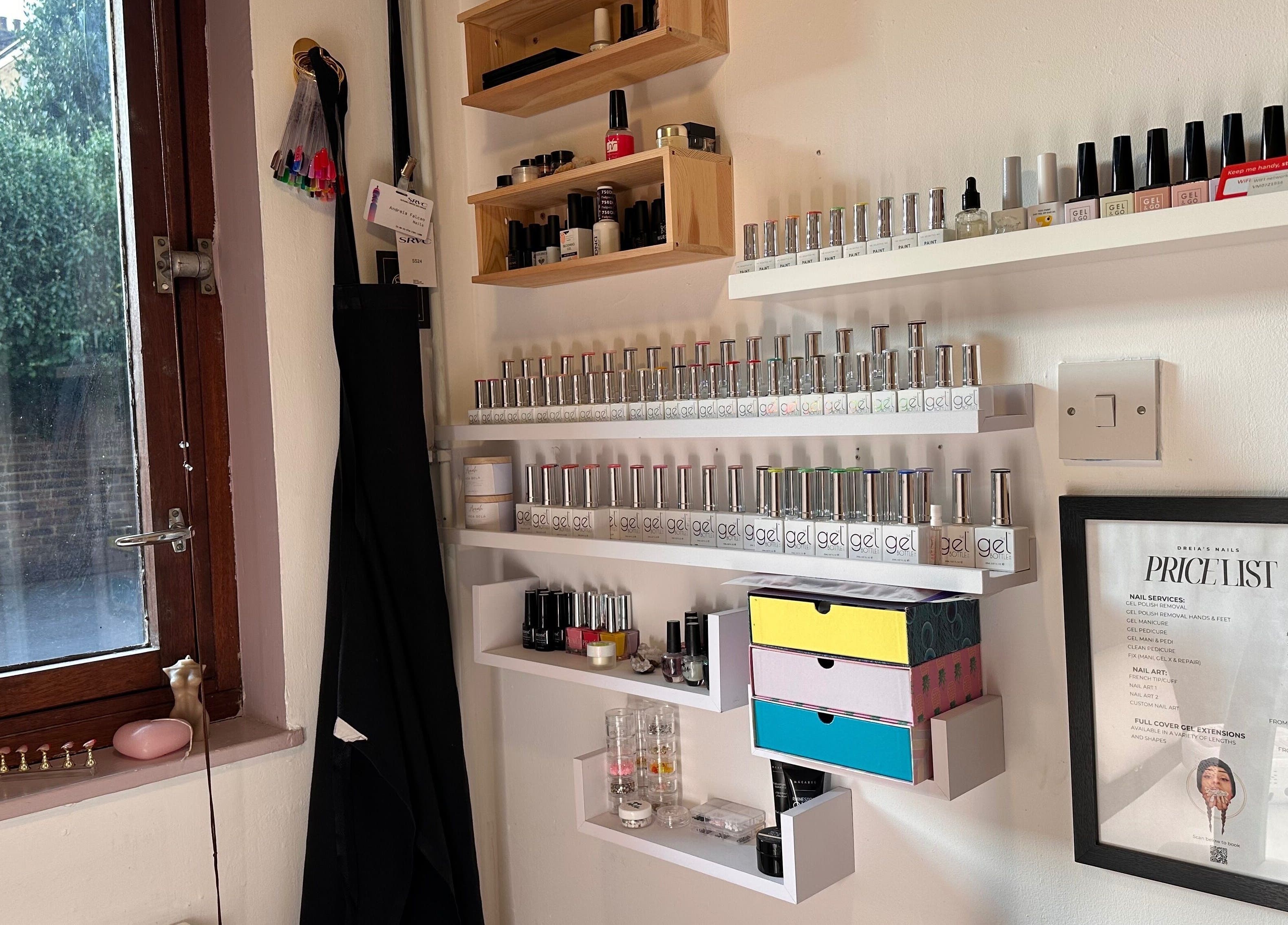 Dreia’s Nails showcases a vibrant nail polish collection in London, England, GB.