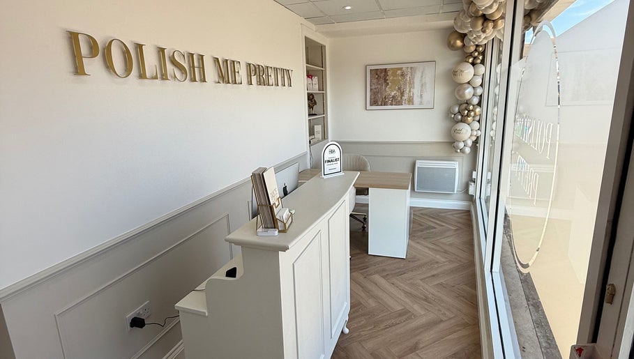 Elegant reception area at The Head Haven, Portsmouth, England, GB with neutral decor and stylish furnishings.