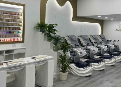 Luxurious nail salon interior at Amazing Nails & Spa, Dublin, County Dublin, IE, featuring comfortable pedicure chairs.
