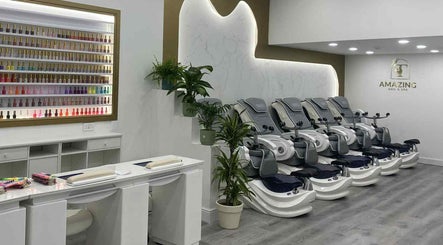 Luxurious nail salon interior at Amazing Nails & Spa, Dublin, County Dublin, IE, featuring comfortable pedicure chairs.