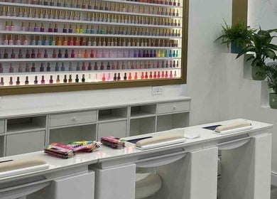 Amazing Nails & Spa nail polish display in Dublin, County Dublin, IE offers a vibrant variety of colors.