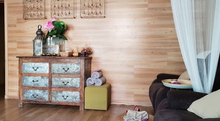Calming Thai Metha lounge area with rustic decor in North Adelaide, South Australia, AU.