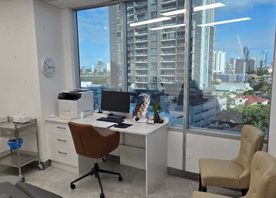 Spacious office with a city view at Gold Coast Hair Transplant Centre, Southport, Queensland, AU.