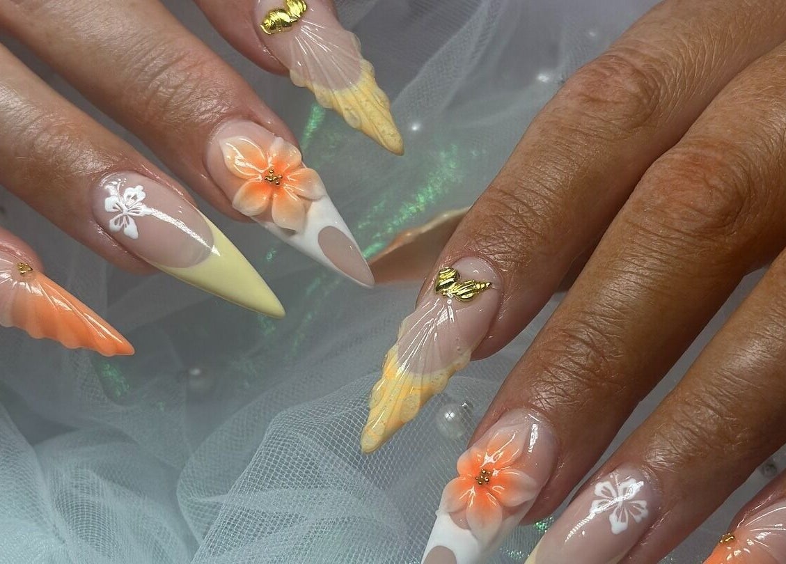 Detailed floral nail art at The Nail And Beauty Lounge, North Adelaide, South Australia, AU.