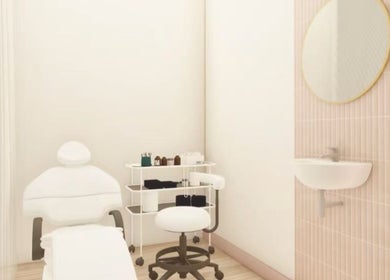 Serene treatment room at The Look Cosmetic Group, Hurstville, New South Wales, AU. Minimalist decor with clean lines.