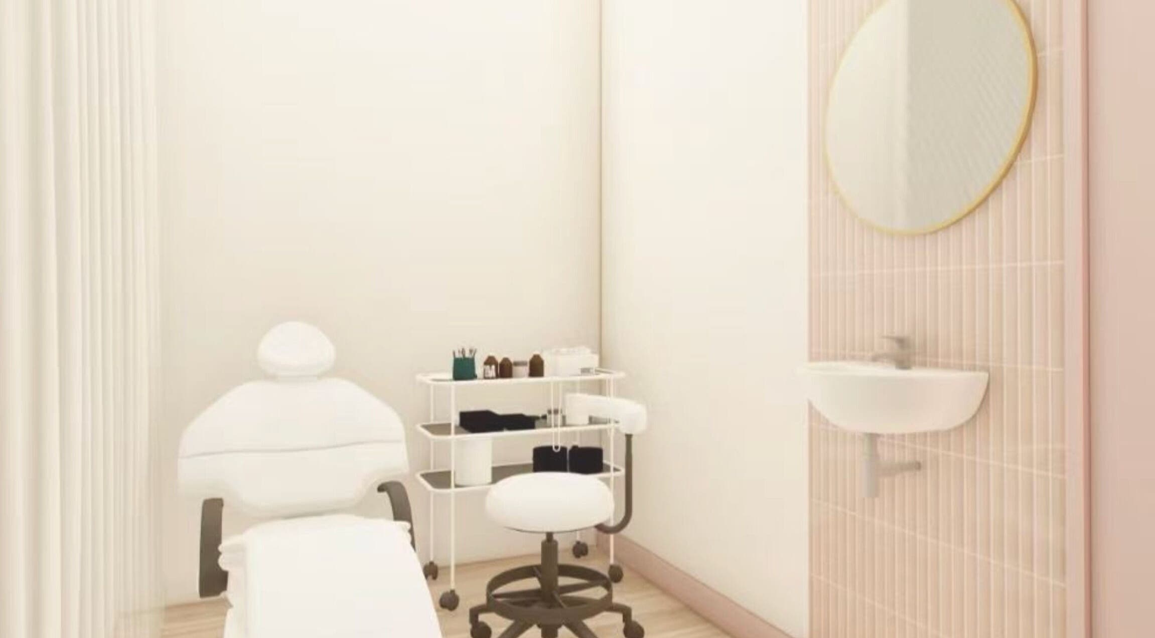 Serene treatment room at The Look Cosmetic Group, Hurstville, New South Wales, AU. Minimalist decor with clean lines.