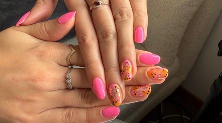Bright pink and orange nail art at Beauty By Becca, Portlethen, Scotland, GB.