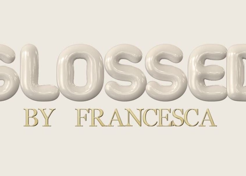 Glossed By Francesca logo in elegant glossy letters, Luton, England, GB.