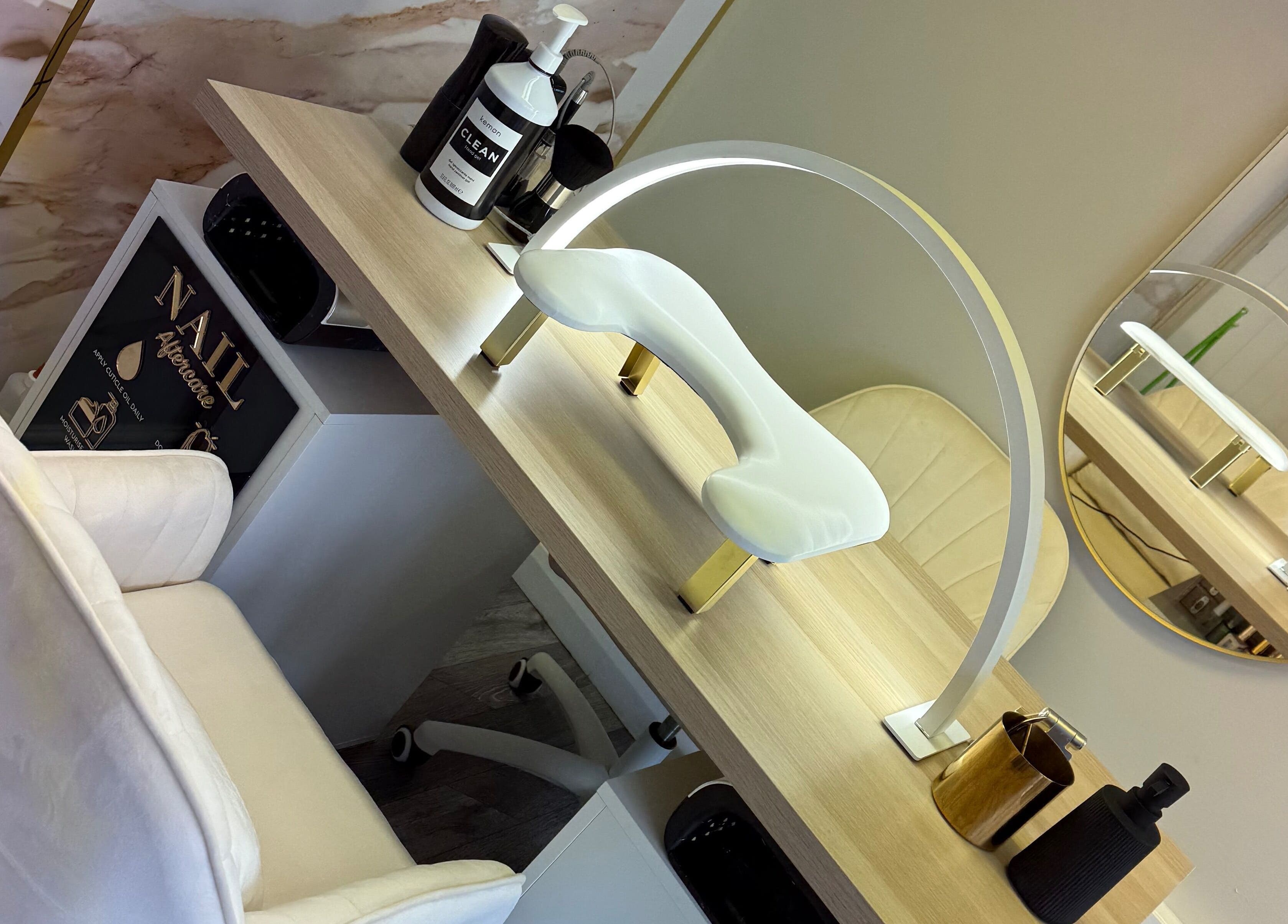Chic nail station at Glossed By Francesca in Luton, England, GB, featuring a modern, stylish setup.