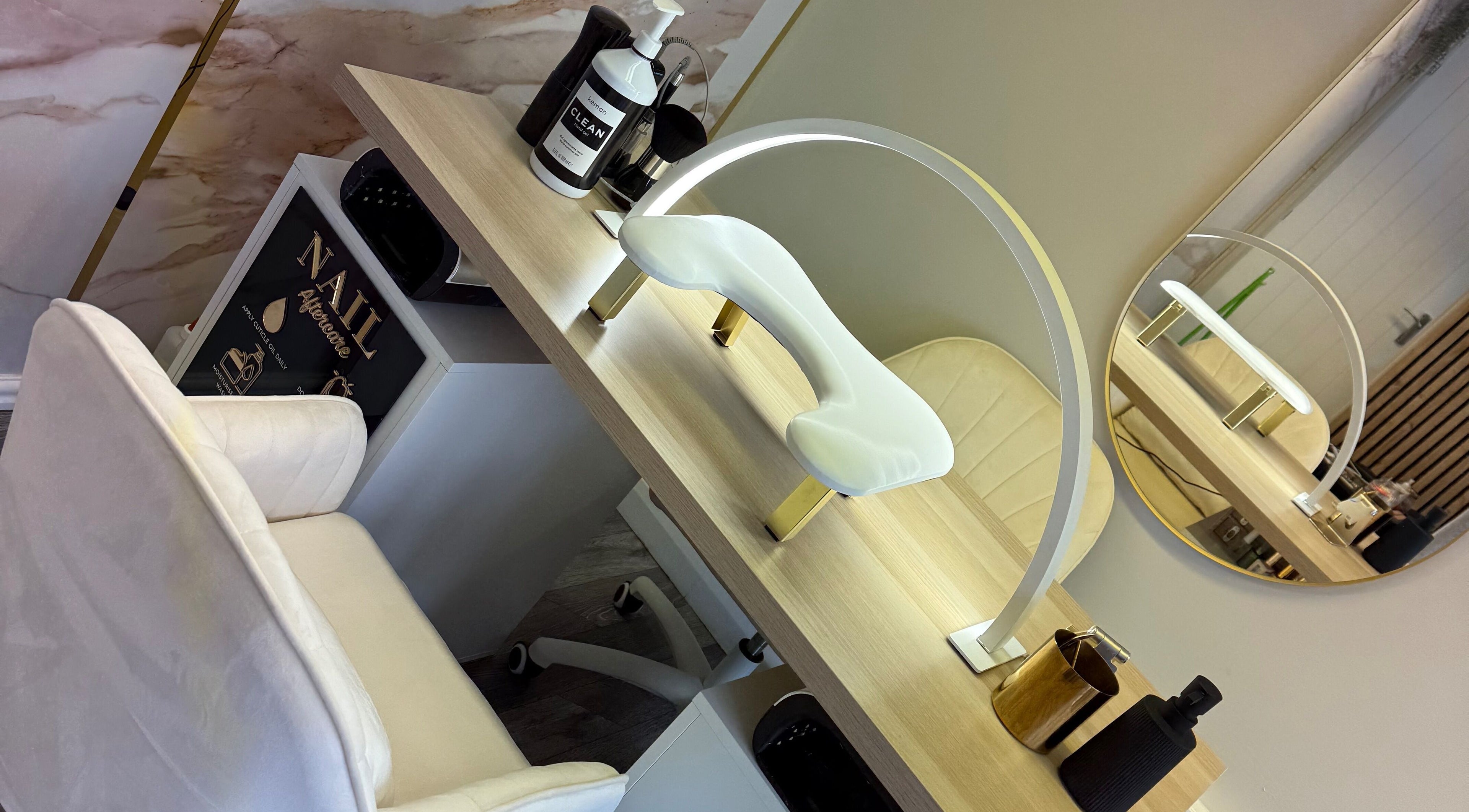 Chic nail station at Glossed By Francesca in Luton, England, GB, featuring a modern, stylish setup.