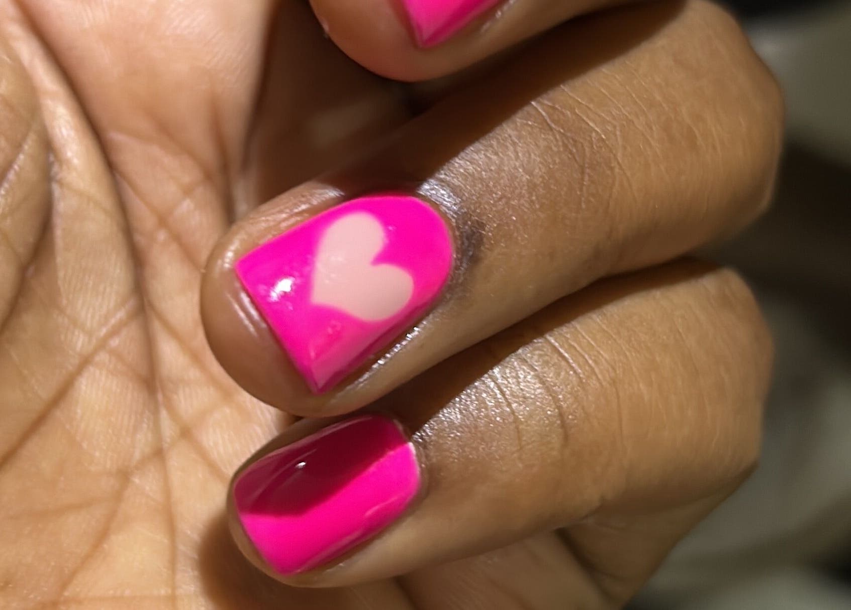 Pink heart nail art at La Rosé Des Beauté Nails, Randburg, Gauteng, ZA.