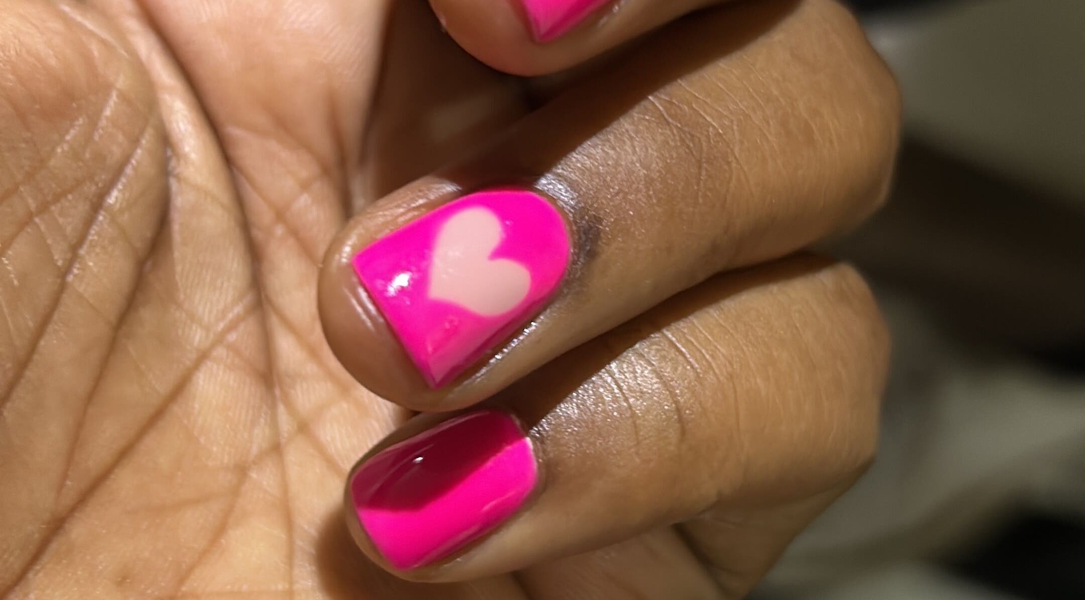 Pink heart nail art at La Rosé Des Beauté Nails, Randburg, Gauteng, ZA.