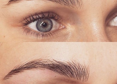 Close-up of perfectly shaped eyebrows at Young Cosmetics, Luton, England, GB, showcasing beauty results.