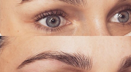Close-up of perfectly shaped eyebrows at Young Cosmetics, Luton, England, GB, showcasing beauty results.