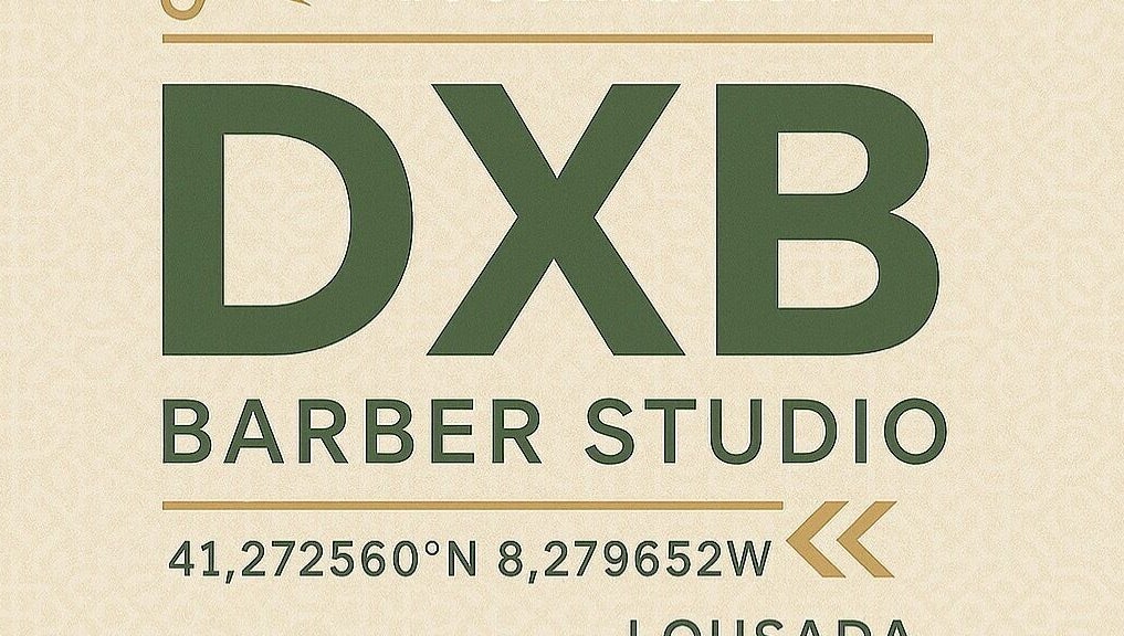 Dxb Barber Studio logo featuring coordinates in Lousada, Porto, PT.